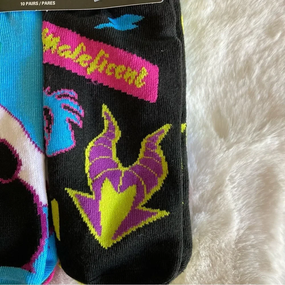 Disney Villains 10 Pairs of Low Cut Socks NWT